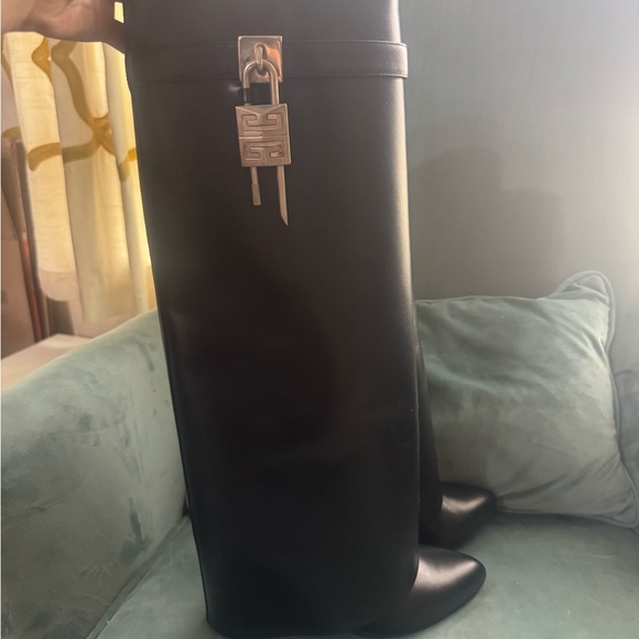 Givenchy Shark Black Tall Leather Boots with Gold Hardware - Picture 2 of 5